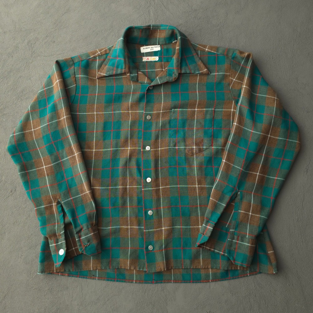 Vintage 70s Albert Butwick Green Plaid Flannel Shirt XL Long Sleeve - Picture 11 of 11